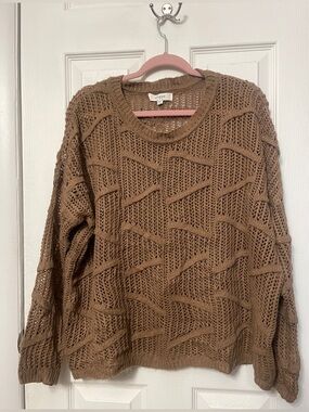 Umgee Open Knit Crochet Sweater Brown Size Medium/Large